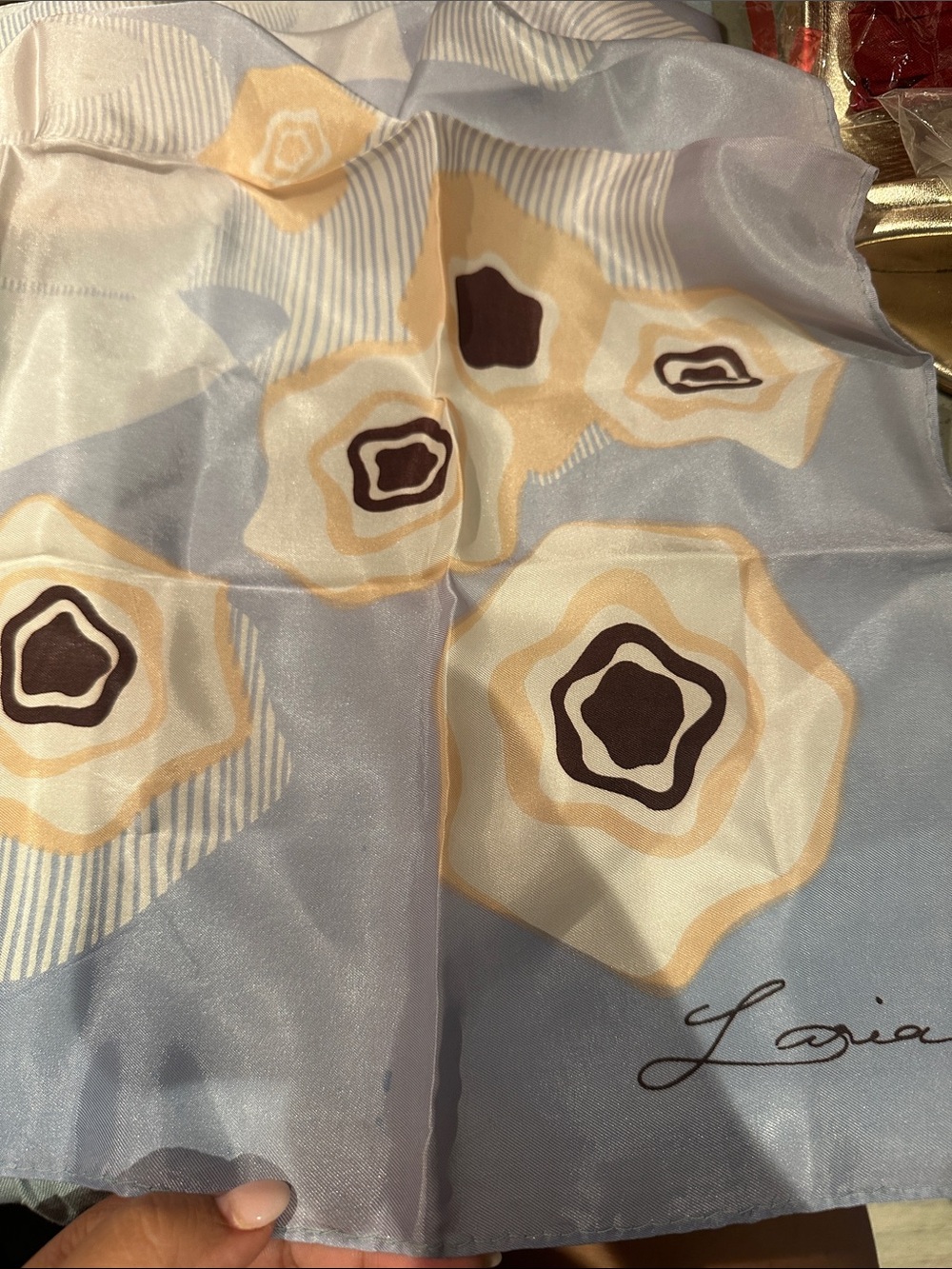 Aria Light Blue Floral Motif Silk Scarf